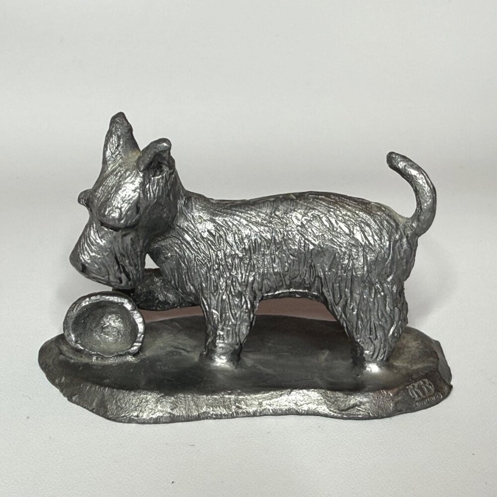 Vintage Scottish Terrier Scottie Dog with Empty Bowl Pewter Figurine Signed RB